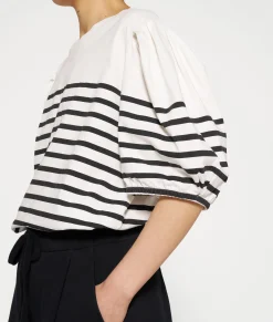 10DAYS T-Shirts^Balloon Sleeve Tee Stripes ecru/black