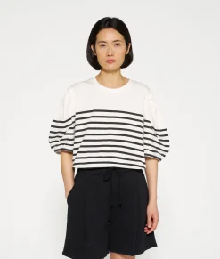 10DAYS T-Shirts^Balloon Sleeve Tee Stripes ecru/black