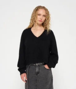 10DAYS Pullover^Cropped V-neck Sweater Knit black
