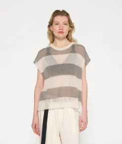 10DAYS Pullover^Knit Top Stripes ecru/sage