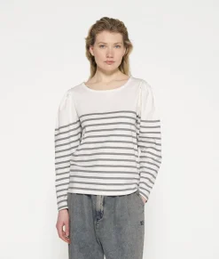 10DAYS Longsleeves^Puff Long Sleeve Tee Stripes ecru/graphite