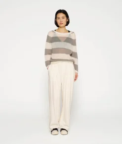 10DAYS Pullover^Thin Knit Sweater Stripes ecru/sage