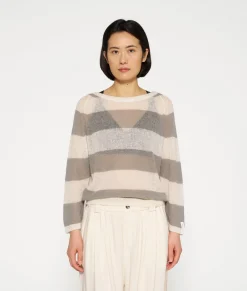 10DAYS Pullover^Thin Knit Sweater Stripes ecru/sage