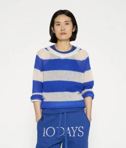 10DAYS Pullover^Thin Knit Sweater Stripes ecru/true blue