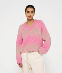 10DAYS Pullover^V-neck Sweater Gradient Knit pink