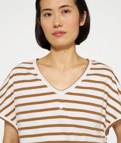 10DAYS T-Shirts^V-neck Tee Stripes ecru/cedar brown