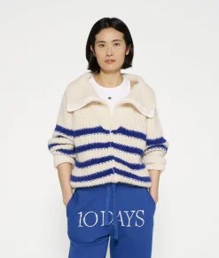 10DAYS Cardigans^Zip Cardigan Knit Stripes ecru/true blue
