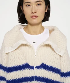10DAYS Cardigans^Zip Cardigan Knit Stripes ecru/true blue